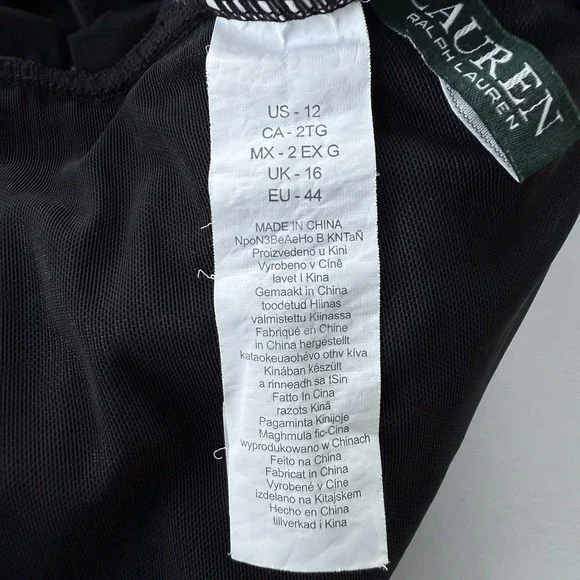 Lauren Ralph Lauren Women Swimsuit Sz 12 Black White Halter Skirted Ruched 1 Pc - Picture 12 of 15